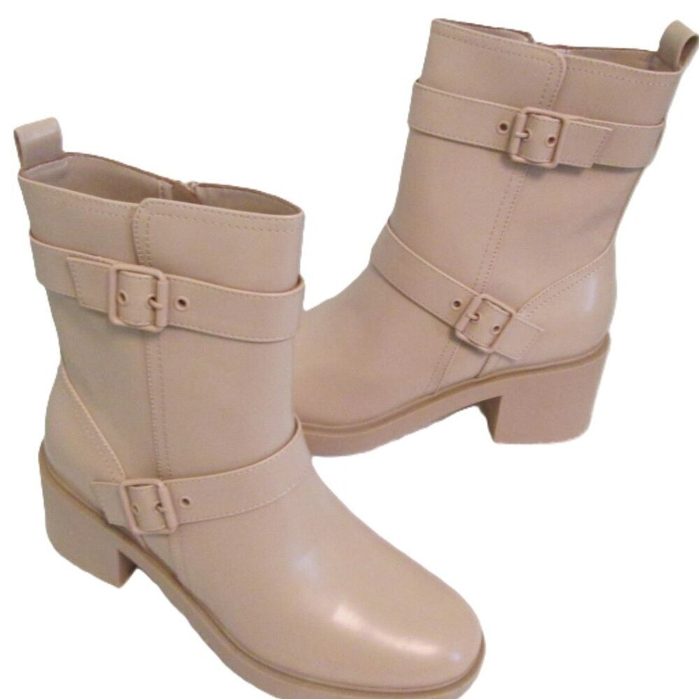 NIB BANDOLINO Gilbert Moto Combat Style Midcalf Booties- Light Natural-10M